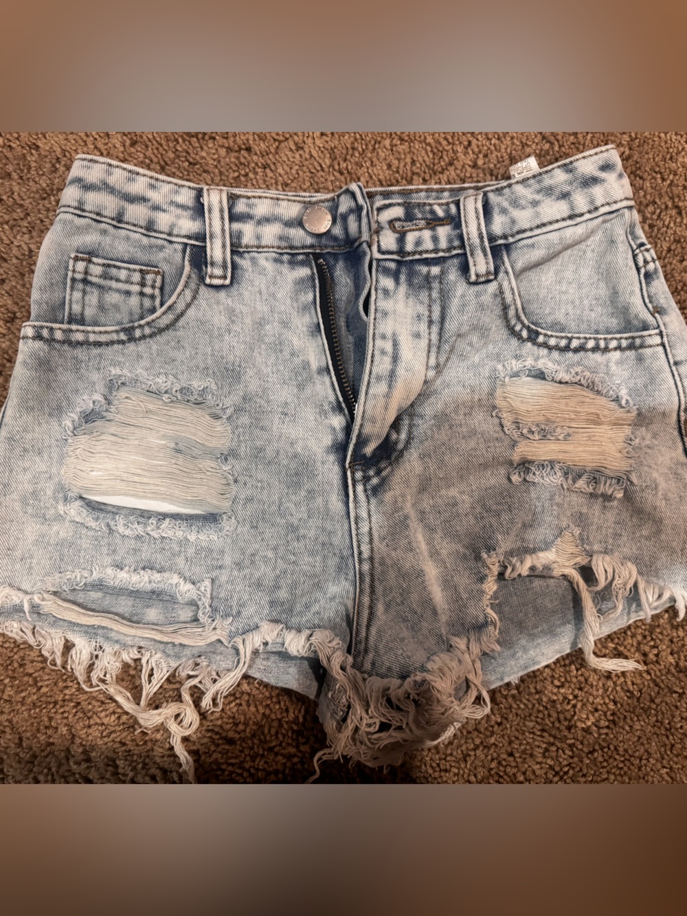Girls Light Wash Distressed Denim Shorts - Light Blue